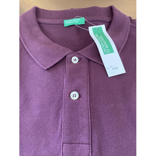 138 - Benetton Classic Pure Cotton Long Sleeve Polo Shirt, Dark Burgundy Colour, Size XL (Unused)