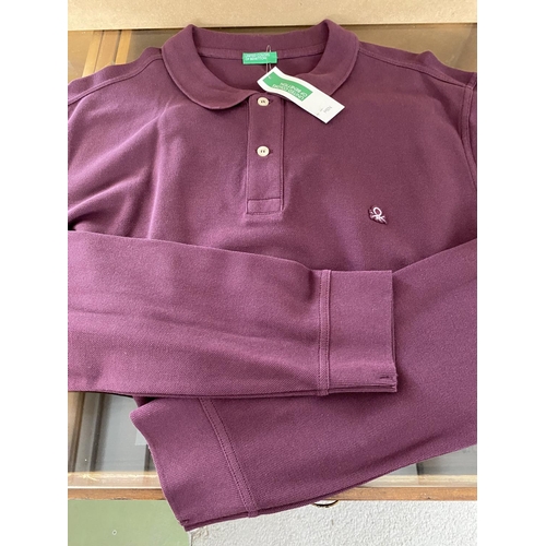 138 - Benetton Classic Pure Cotton Long Sleeve Polo Shirt, Dark Burgundy Colour, Size XL (Unused)