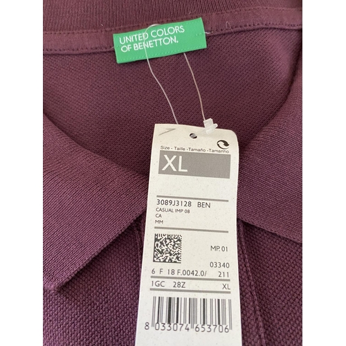 138 - Benetton Classic Pure Cotton Long Sleeve Polo Shirt, Dark Burgundy Colour, Size XL (Unused)