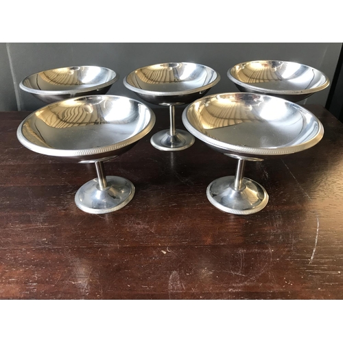 361 - Set of 5 Footed Ice Cream Bowls and 2 Stainless Steel 18/10 Cake Servers in Box