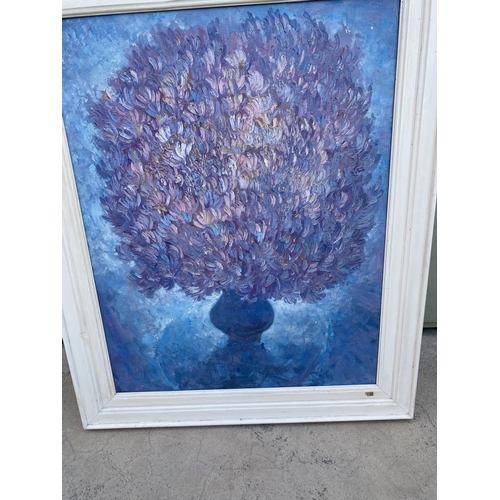 143 - Large Canvas Painting Themed 'Flowers' with White Wooden Frame Signed by Russian Artist 'Oleg Frolov... 