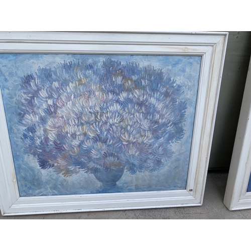 144 - Large Canvas Painting Themed 'Flowers' with White Wooden Frame Signed by Russian Artist 'Oleg Frolov... 