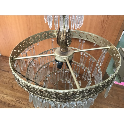 364 - Vintage Brass Chandelier with Crystals