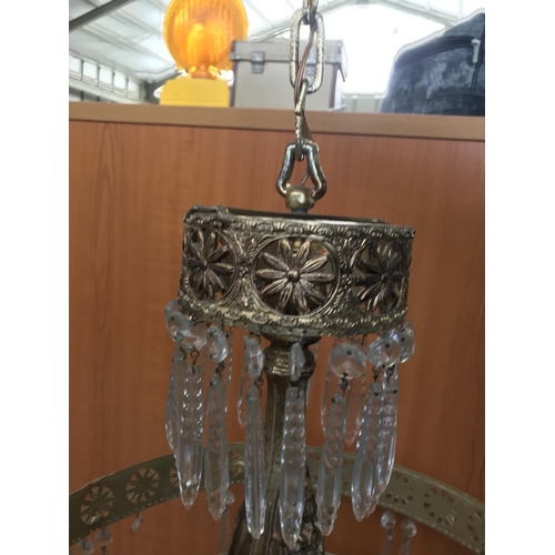 364 - Vintage Brass Chandelier with Crystals