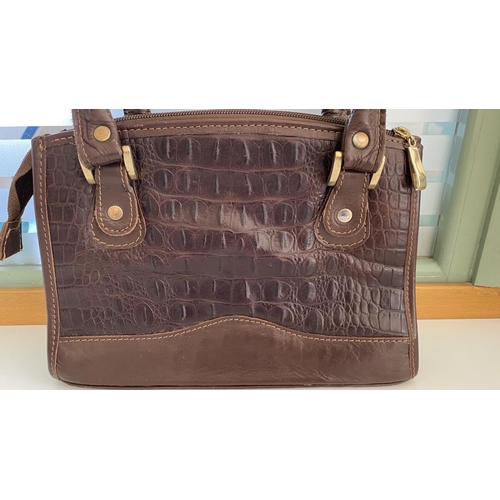 75A - Vintage Brown Real Alligator Leather Handbag, Kayman Argentina