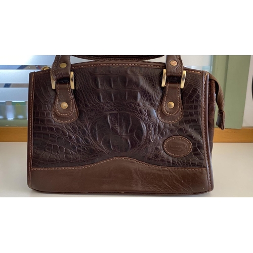 75A - Vintage Brown Real Alligator Leather Handbag, Kayman Argentina