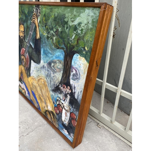 705 - Very Large Vintage Oil on Canvas Painting by Cypriot Artist 'Anastasia Christoforou Glucksman'  in W... 