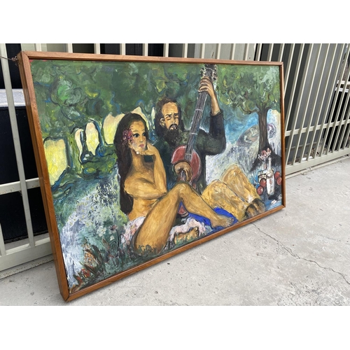 705 - Very Large Vintage Oil on Canvas Painting by Cypriot Artist 'Anastasia Christoforou Glucksman'  in W... 