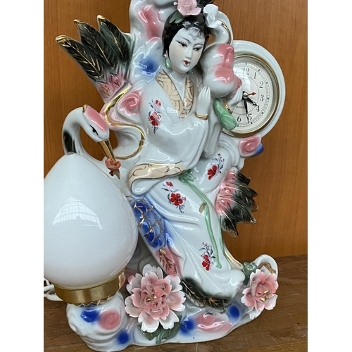 706 - Vintage Japanese Geisha Porcelain Figure/Table Lamp (No Shade)/Clock