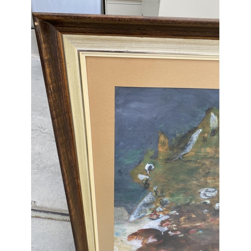 707 - Large Vintage Water Colour Seascape Painting by Cypriot Artist  'Anastasia Christoforou Glucksman' i... 