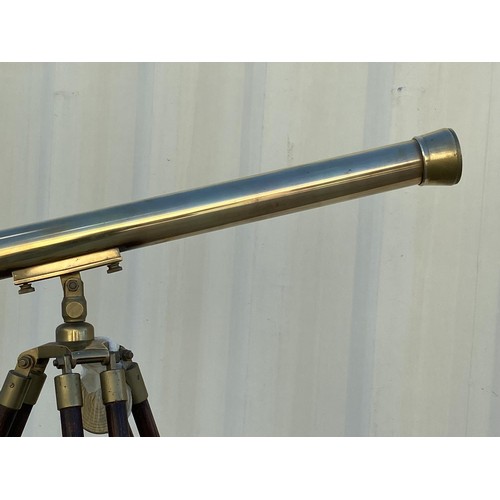 711 - Vintage Extra Tall and Heavy Brass Telescope on Tripod Stand with Fabulous Aged Brass Patina