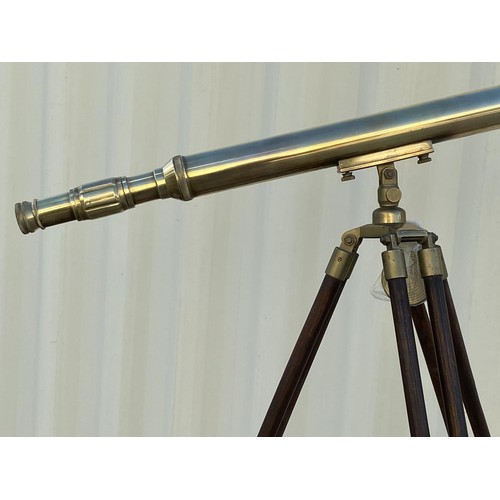 711 - Vintage Extra Tall and Heavy Brass Telescope on Tripod Stand with Fabulous Aged Brass Patina