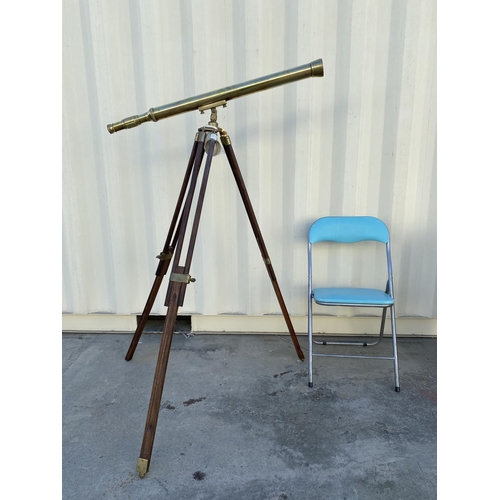 711 - Vintage Extra Tall and Heavy Brass Telescope on Tripod Stand with Fabulous Aged Brass Patina