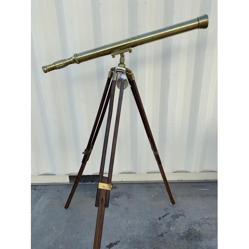 711 - Vintage Extra Tall and Heavy Brass Telescope on Tripod Stand with Fabulous Aged Brass Patina