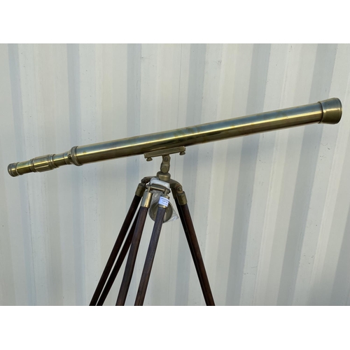 711 - Vintage Extra Tall and Heavy Brass Telescope on Tripod Stand with Fabulous Aged Brass Patina