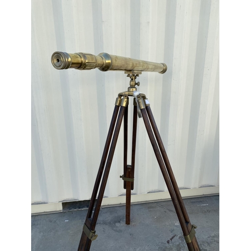 711 - Vintage Extra Tall and Heavy Brass Telescope on Tripod Stand with Fabulous Aged Brass Patina