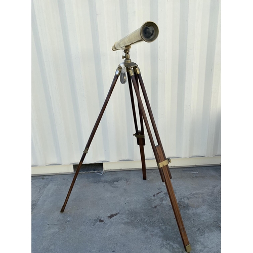 711 - Vintage Extra Tall and Heavy Brass Telescope on Tripod Stand with Fabulous Aged Brass Patina