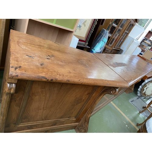 712 - Very Large Walnut Veneer Bar Unit with 6 Hand Carved Leather Upholstered Bar Stools (345 W. x 60 D. ... 