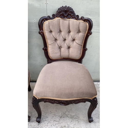 58 - x2 French Style Vintage Salon Armchairs Upholstered in Beige Velour Fabric