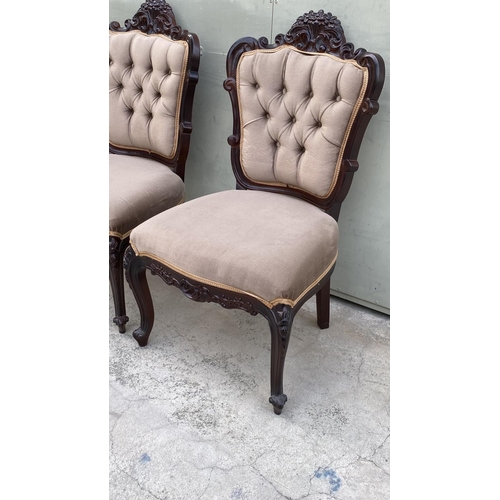 58 - x2 French Style Vintage Salon Armchairs Upholstered in Beige Velour Fabric