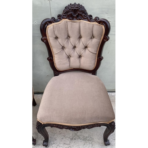 58 - x2 French Style Vintage Salon Armchairs Upholstered in Beige Velour Fabric