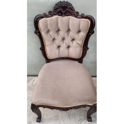 58 - x2 French Style Vintage Salon Armchairs Upholstered in Beige Velour Fabric