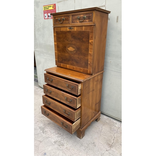 9 - Antique Late 19th Century Walnut Veneer Secretary Desk with 4 Bottom Drawers, 2 Smaller Ones in The ... 