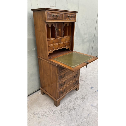 9 - Antique Late 19th Century Walnut Veneer Secretary Desk with 4 Bottom Drawers, 2 Smaller Ones in The ... 