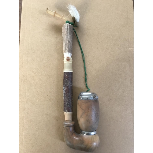 362 - Vintage Long Wood & Deer Horn Hunting Pipe