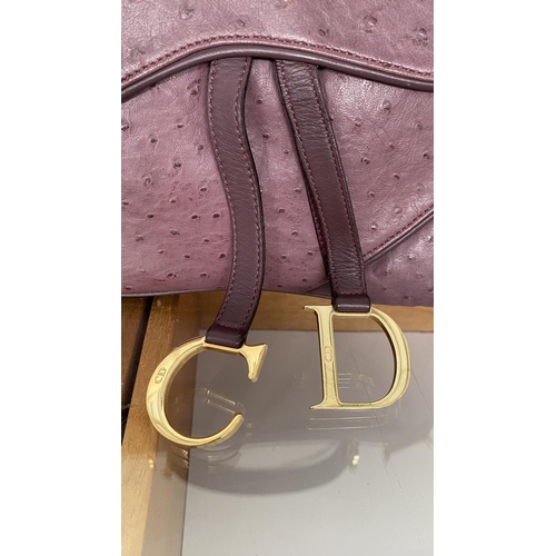 40 - Christian Dior Beautiful Violet Ostrich Leather Saddle Bag Serial Number RU0050 (The Hardware Exteri... 