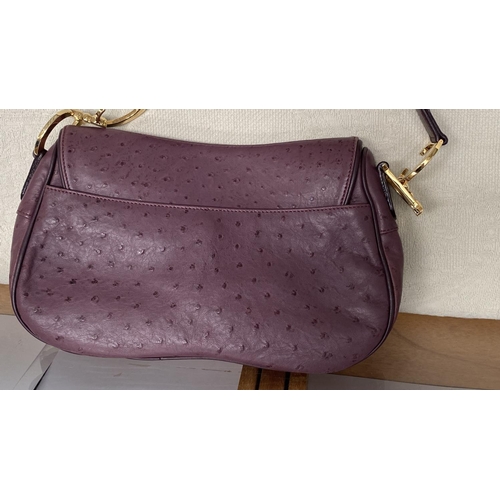 40 - Christian Dior Beautiful Violet Ostrich Leather Saddle Bag Serial Number RU0050 (The Hardware Exteri... 