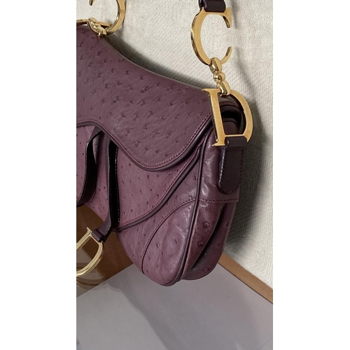 40 - Christian Dior Beautiful Violet Ostrich Leather Saddle Bag Serial Number RU0050 (The Hardware Exteri... 