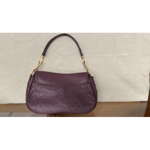 40 - Christian Dior Beautiful Violet Ostrich Leather Saddle Bag Serial Number RU0050 (The Hardware Exteri... 