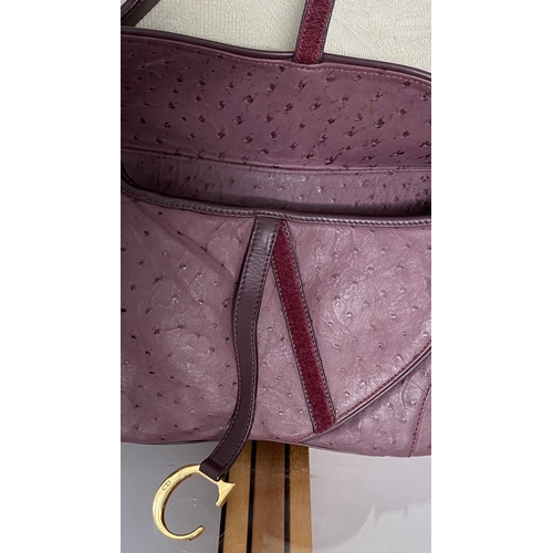 40 - Christian Dior Beautiful Violet Ostrich Leather Saddle Bag Serial Number RU0050 (The Hardware Exteri... 