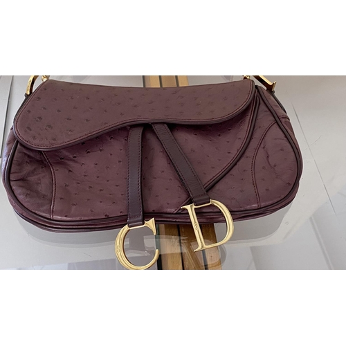 40 - Christian Dior Beautiful Violet Ostrich Leather Saddle Bag Serial Number RU0050 (The Hardware Exteri... 