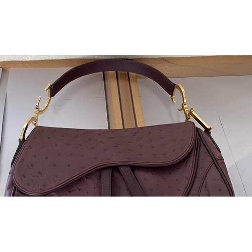 40 - Christian Dior Beautiful Violet Ostrich Leather Saddle Bag Serial Number RU0050 (The Hardware Exteri... 