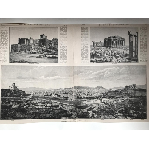 341 - Large Antique 1800's Gravure with Panorama of Athens and Acropolis Depictions (63 x 45cm)