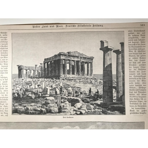 341 - Large Antique 1800's Gravure with Panorama of Athens and Acropolis Depictions (63 x 45cm)