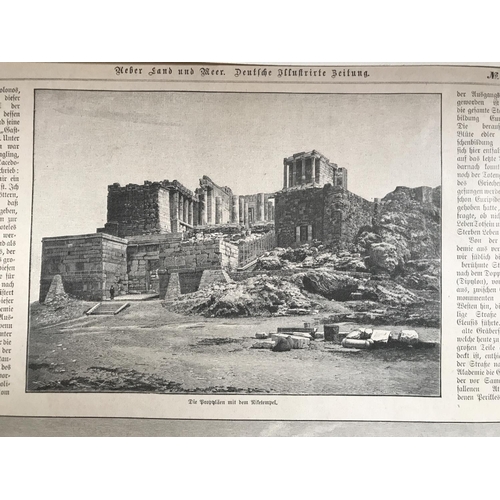 341 - Large Antique 1800's Gravure with Panorama of Athens and Acropolis Depictions (63 x 45cm)