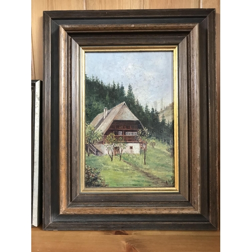 350 - x2 Oil Painting on Board Depicting Village House, Signed and Framed