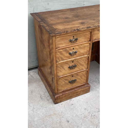 10 - Very Old Wooden 9-Drawer Pedestal Kneehole Desk (117 L. x 54 D. x 71cm H.)