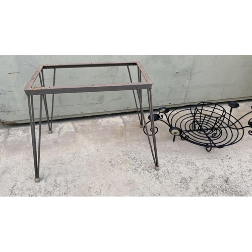 126 - Large Candle Holder Metal Basket Together with Retro Metal Coffee Table Frame