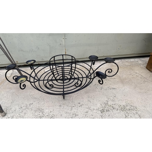 126 - Large Candle Holder Metal Basket Together with Retro Metal Coffee Table Frame