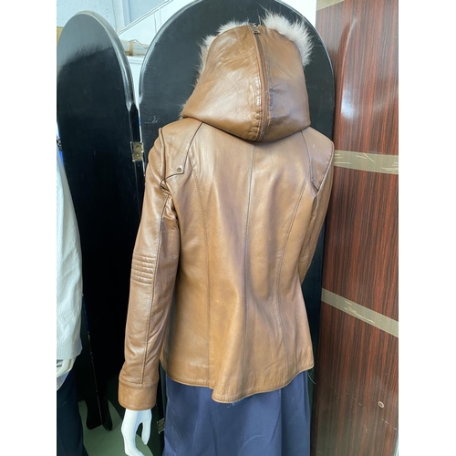 160 - Balos Leather Collection Brown Women's Jacket with Hood Size M