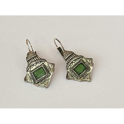 207 - Faux Bijoux Green Enamel Earrings