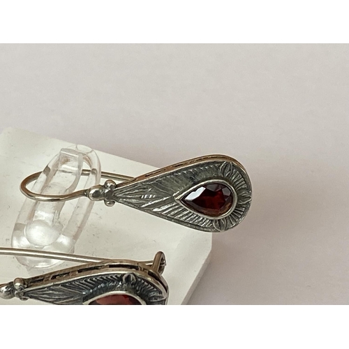 52 - Silver 925 Vintage Drop Earrings with Real Garnet