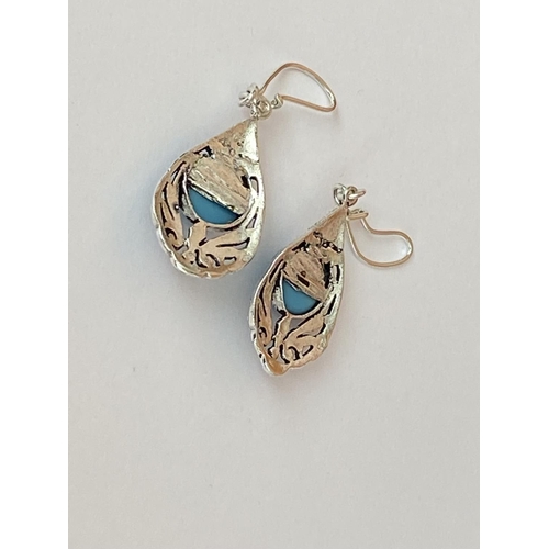 60 - Silver 925 Turquoise Markasites Earrings