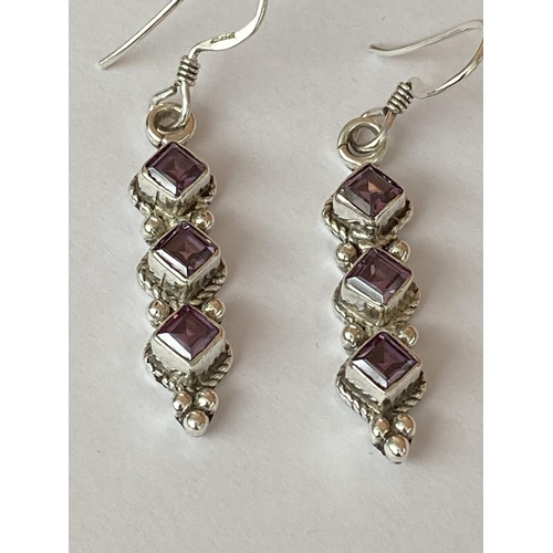 62 - Silver 925 Amethyst Vintage Design Earrings