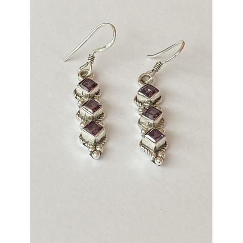 62 - Silver 925 Amethyst Vintage Design Earrings