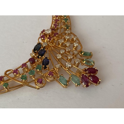 64 - Beautiful Lebanese 18k Gold Ruby Emerald Sapphire Diamond Necklace